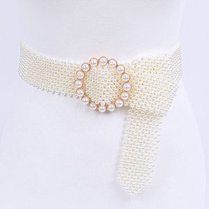 BNWT Braided Pearls Round Buckle Fashion Belt Statement Belt